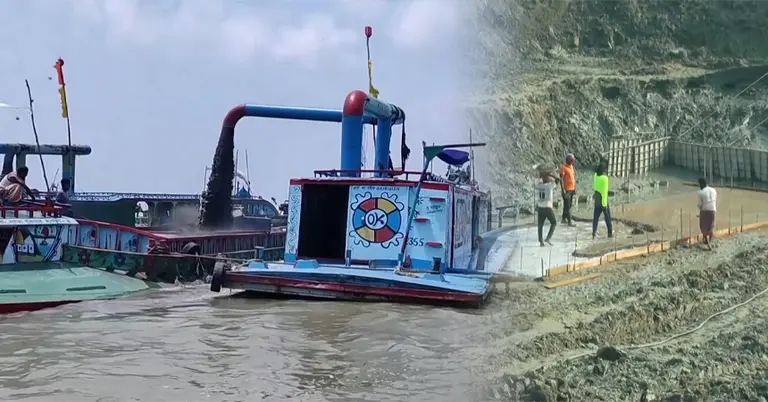 ভোলার বাঁধ নির্মাণ কাজ চলছে